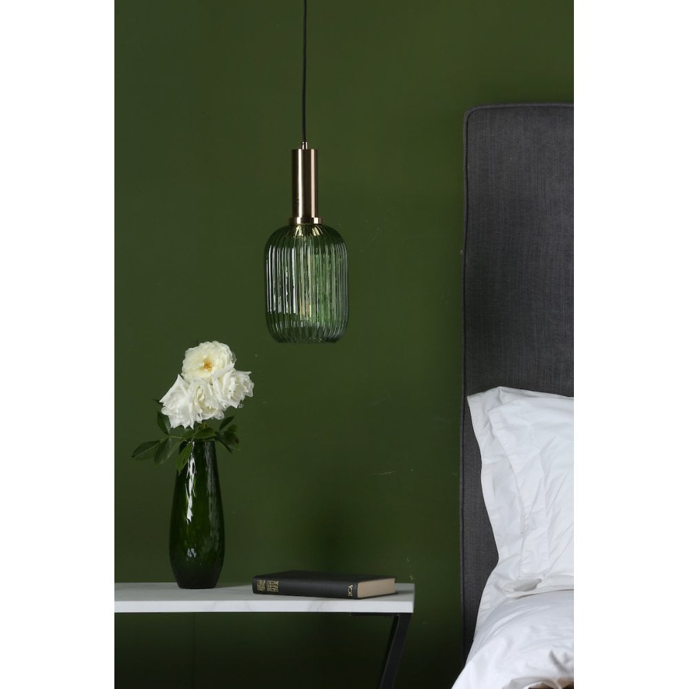 Där Lighting Group SAW6524 Sawyer Easy Fit Pendant Green Ribbed Glass